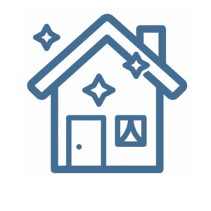 A house icon in blue color and no background