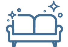 An icon of sofa in blue color and no background
